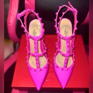 Valentino Rockstud Patent T-Strap Pointed Toe Pump